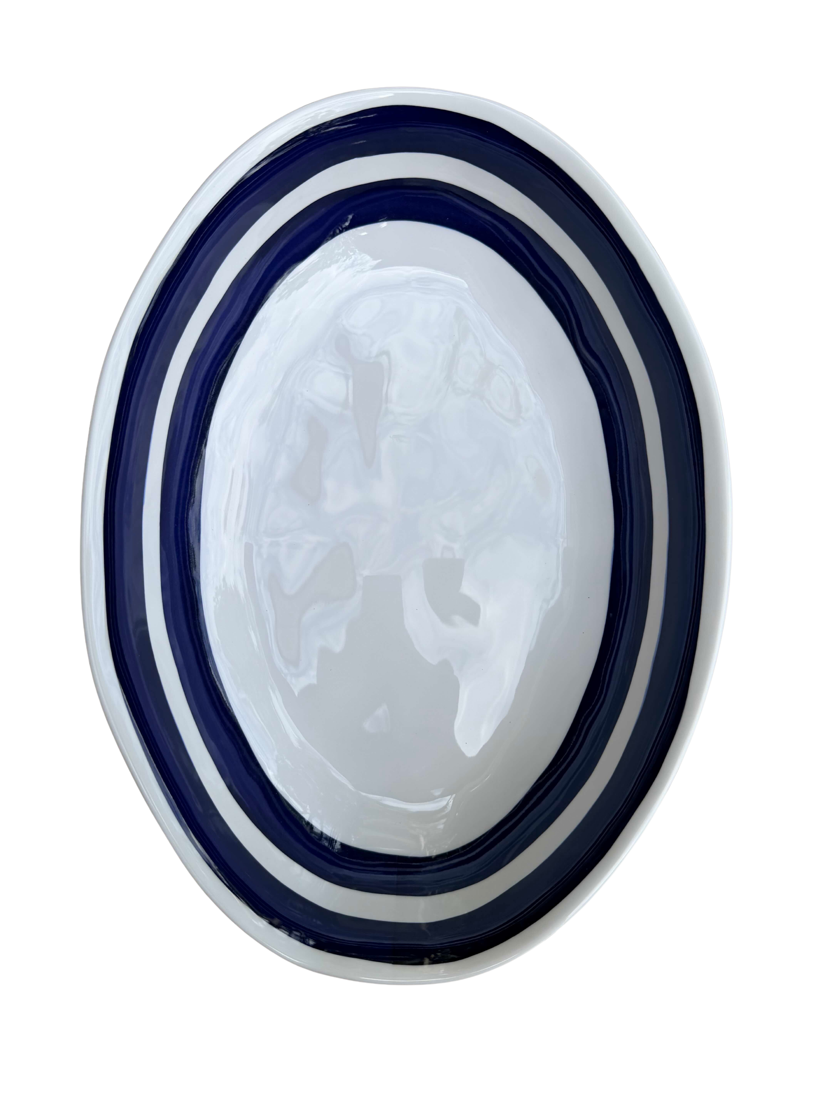 Shallow Mediterranean Blue and White Striped Bowl